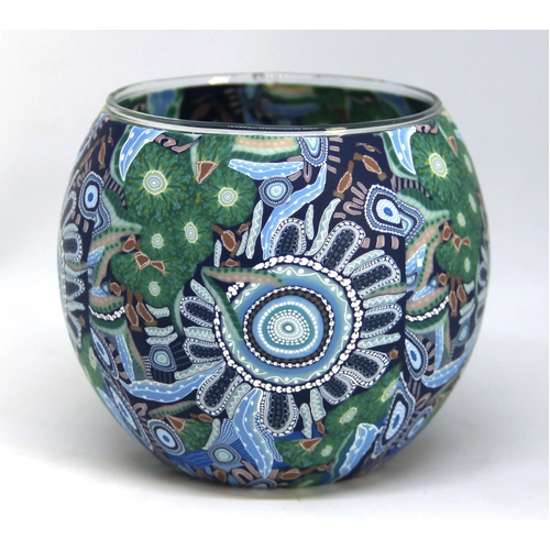 Chern'ee Sutton Aboriginal Art Tealight Candle Holder (11cm) - Bush Medicine [Blue]
