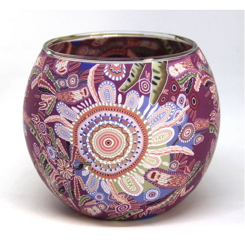 Chern'ee Sutton Aboriginal Art Tealight Candle Holder (11cm) - Bush Medicine [Purple]