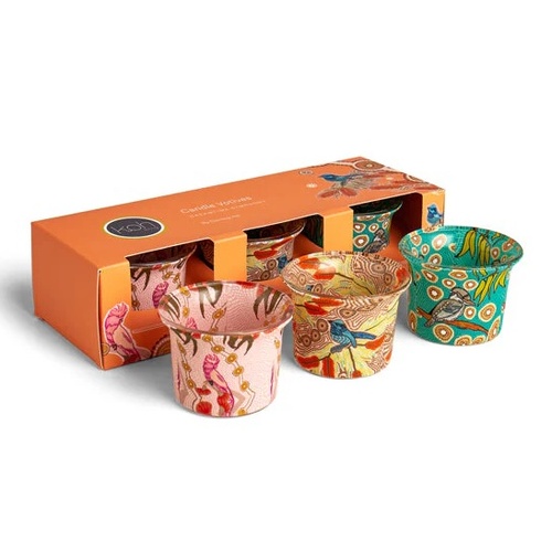 Aboriginal Art Handmade Glass Candle Holder Votive Gift Pack (3) - Dreamtime Symphony