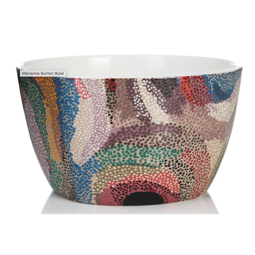 Marianne Burton Aboriginal Art China Nut Bowl - Punmu Waterholes
