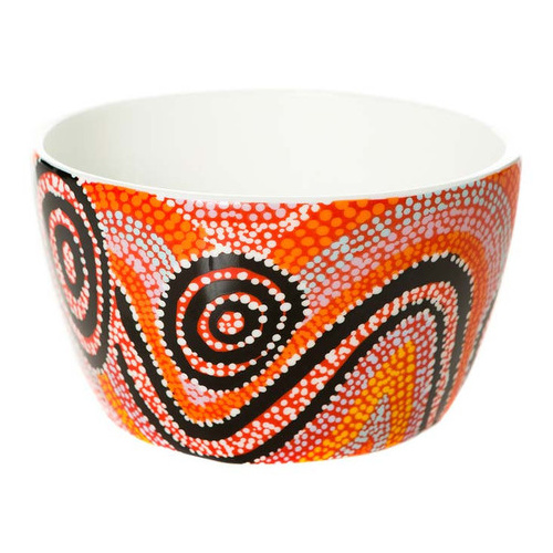 Warlukurlangu Aboriginal Art China Nut Bowl - Fire Dreaming