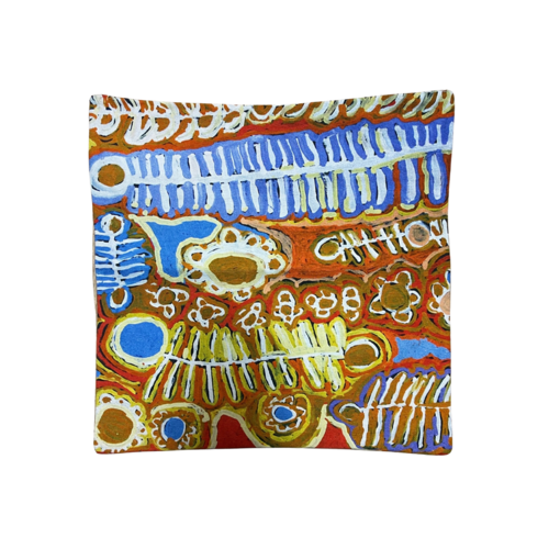Better World Aboriginal Art - Digital Print Canvas Cushion Cover (40cm x 40cm) - Two Dogs Dreaming