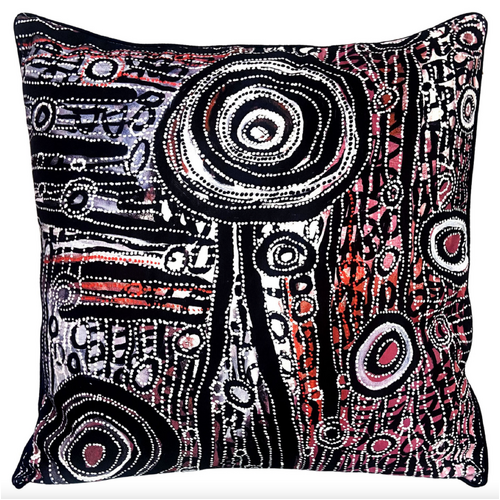 Awelye (Black) - Utopia Aboriginal Art Watetproof Outdoor Cushion Cover (50cm x 50cm)