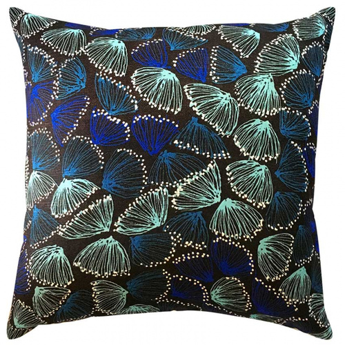 Utopia Aboriginal Art Linen Cushion Cover (45cm x 45cm) -  Gum Blossom (Blue)