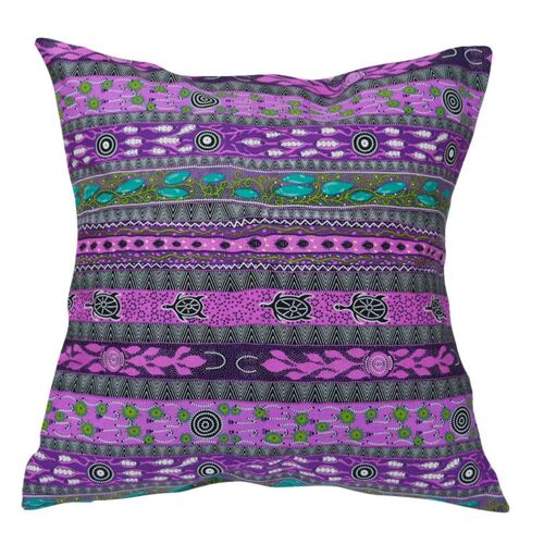 Warrina Aboriginal Art Cotton Cushion Cover (40cm x 40cm) - Dreaming in One (Purple)