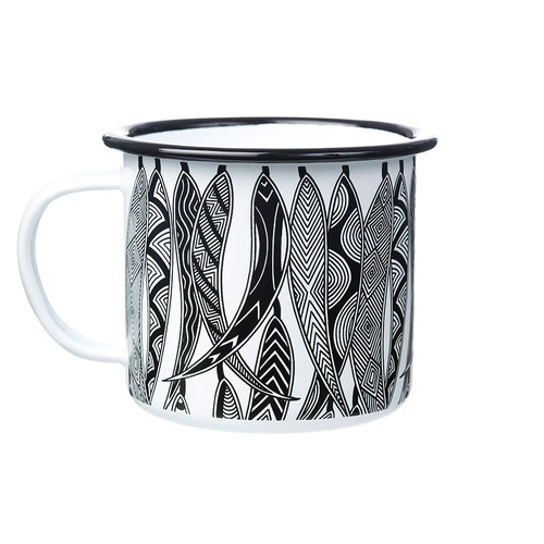 Dancing Wombat Aboriginal Arts Enamel Mug (350ml) - Leaves