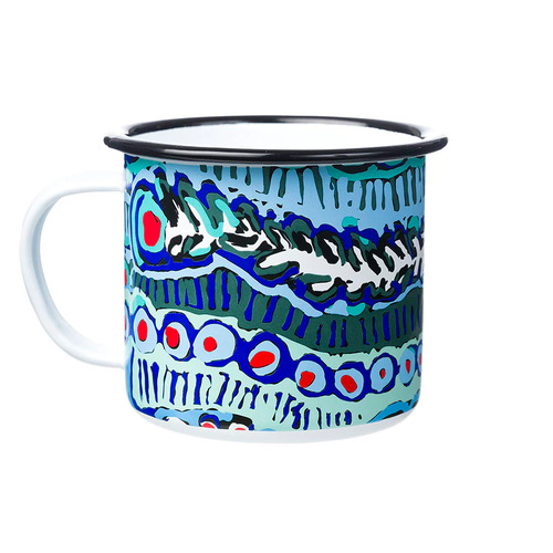 Warlukurlangu Aboriginal Arts Enamel Mug (350ml) -  Two Dogs Dreaming (Blue)