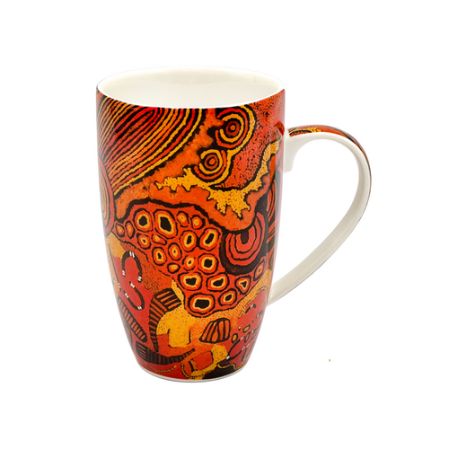 Better World Aboriginal Art Boxed Fine Bone China Mug - Sand hills, Rocky Outcrops and Rockhole’s