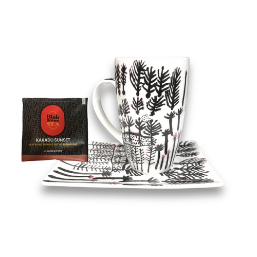 Kurlkura Trees in Bloom Giftset - Better World Aboriginal Art -  Fine Bone China Mug/Cake Plate/Tea 