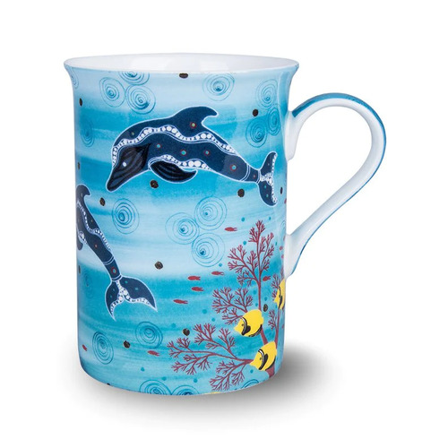 Koh Living Aboriginal Art Fine Bone China Mug (290ml) - Dolphins