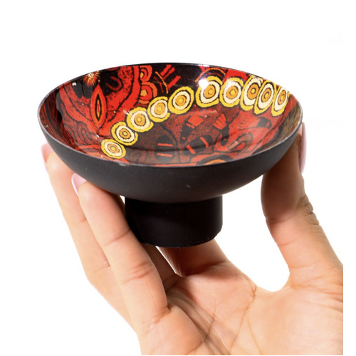 Better World Aboriginal Art - Powder Coated Small Bowl - Hailstorm Dreaming