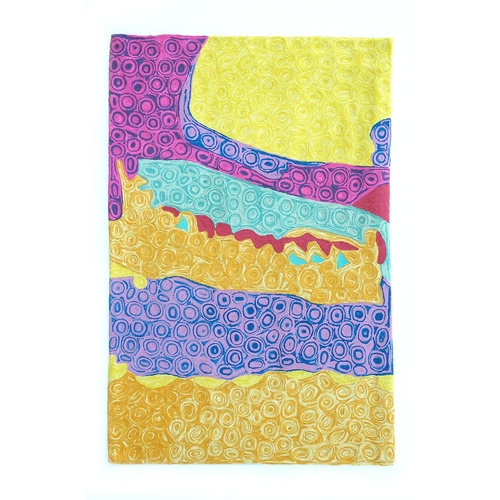 Aboriginal Art Handmade (3'x 2') Wool Rug (Chainstitched) (91cm x 61cm) - My Country