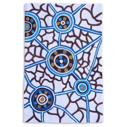 Aboriginal Art Handmade (3'x 2') Wool Rug (Chainstitched) (91cm x 61cm) - Migration Patterns