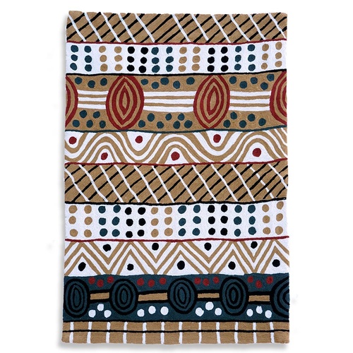 Aboriginal Art Handmade (3'x 2') Wool Rug (Chainstitched) (91cm x 61cm) - Jilamara [2]