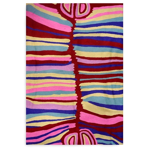 Aboriginal Art Handmade (3'x 2') Wool Rug (Chainstitched) (91cm x 61cm) - Ngalyipi - Snake Vine