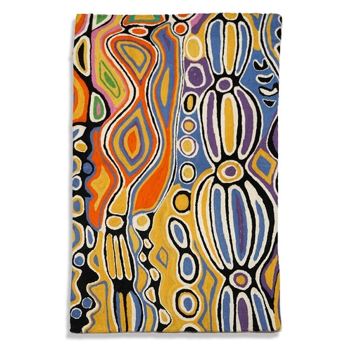 Aboriginal Art Handmade (3'x 2') Wool Rug (Chainstitched) (91cm x 61cm) - Ngalyipi (Snake Vine 2)