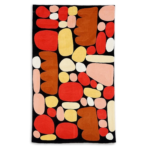 Aboriginal Art Handmade (3'x 2') Wool Rug (Chainstitched) (91cm x 61cm) - Puli (Stones)