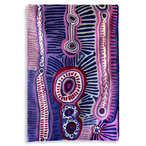 Aboriginal Art Handmade (3'x 2') Wool Rug (Chainstitched) (91cm x 61cm) - Two Dogs Dreaming