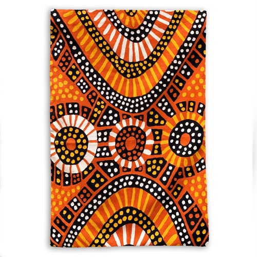 Aboriginal Art Handmade (3'x 2') Wool Rug (Chainstitched) (91cm x 61cm) - The Kulama Ceremony
