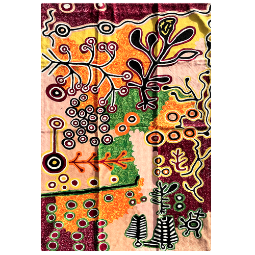 Aboriginal Art Handmade (6'x 4') Wool Rug (Chainstitched) (183cm x 122cm) - Yam and Bush Tomato Dreamings