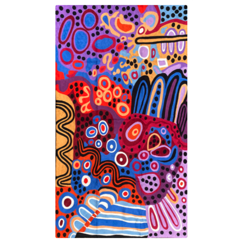 Aboriginal Art Handmade (8'x 5') Wool Rug (Chainstitched) (244cm x 152cm) - Two Sisters
