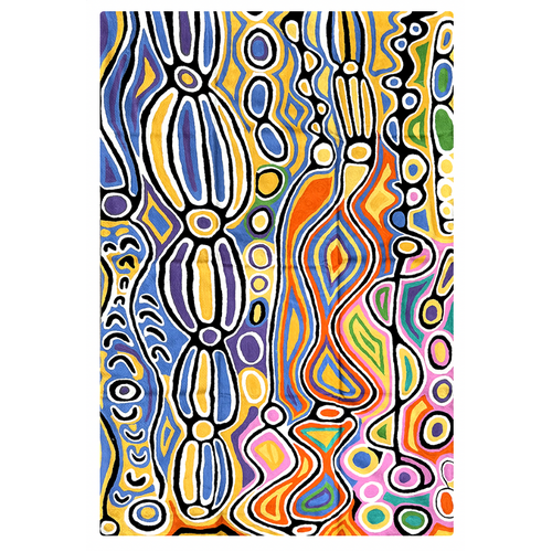 Aboriginal Art Handmade (8'x 5') Wool Rug (Chainstitched) (244cm x 152cm) - Mina Mina Dreaming