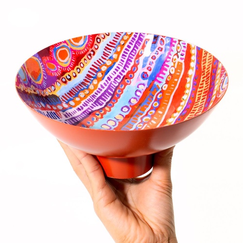 Better World Aboriginal Art - Powder Coated Large Bowl - Two Dogs Dreaming