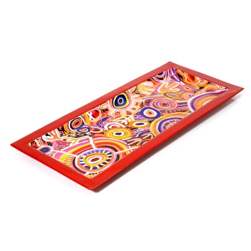Better World Aboriginal Art Long Steel Platter [36x15cm] - Muthabaringga