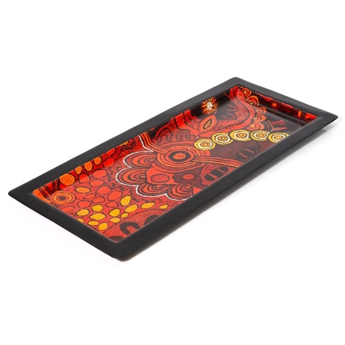 Better World Aboriginal Art Long Steel Platter [36x15cm] - Hailstorm Dreaming