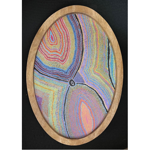 Better World Aboriginal Art Timber Resin Oval Platter - Dogwood Tree Dreaming