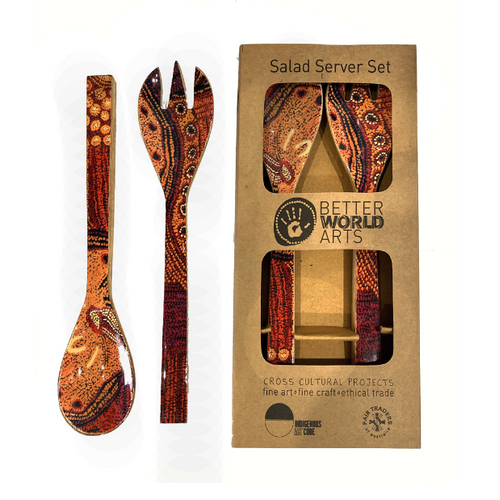 Better World Aboriginal Art Wooden/Resin Salad Server Set (2pce) - Two Sisters