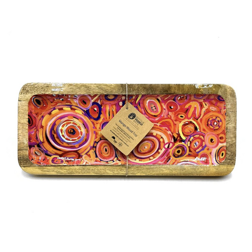 Better World Aboriginal Art Mango Wood Tray (31cm x 13cm) - Ramindjeri
