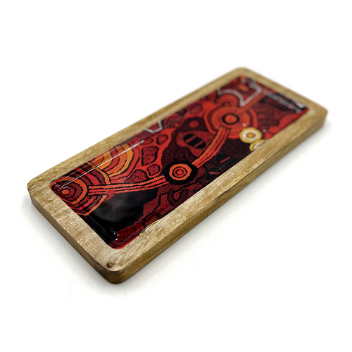 Better World Aboriginal Art Wooden Tray (31cm x 13cm)  - Hailstorm Dreaming