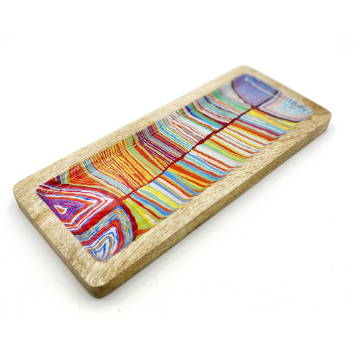 Better World Aboriginal Art Wooden Tray (31cm x 13cm)  - Snake Vine Dreaming