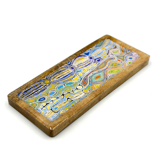 Better World Aboriginal Art Wooden Tray (31cm x 13cm)  - Mina Mina Jukurrpa