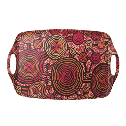 Warlukurlangu Aboriginal Art Melamine/Bamboo Large Serving Tray - Yankirri Jukurrpa (Emu Dreaming)