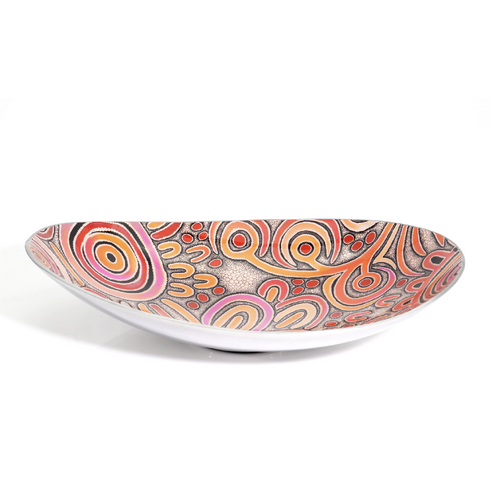 Better World Aboriginal Art - Stainless Steel Boat Bowl - Celebration of Life