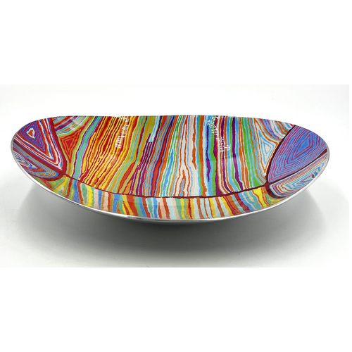 Better World Aboriginal Art - Stainless Steel Boat Bowl - Snake Vine Dreaming