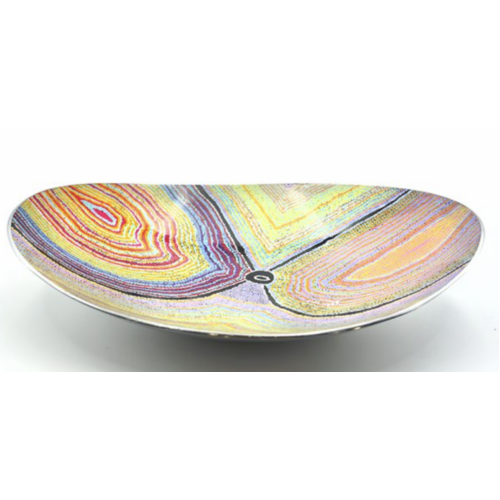 Better World Aboriginal Art - Stainless Steel Boat Bowl - Dogwood Tree Dreaming