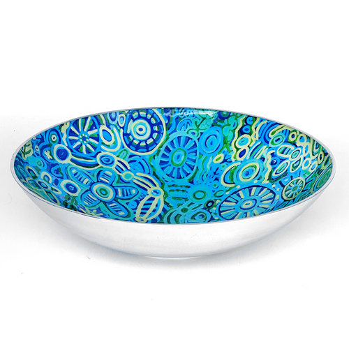 Better World Aboriginal Art - Stainless Steel Large Salad Bowl - Ngarrindjeri Country
