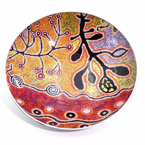Better World Aboriginal Art - Stainless Steel Large Salad Bowl - Yam & Bush Tomato Dreaming