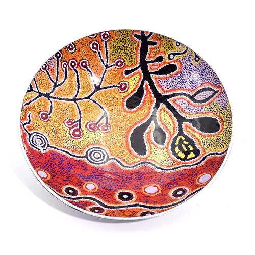 Better World Aboriginal Art - Stainless Steel Small Salad Bowl - Yam & Bush Potato Dreaming