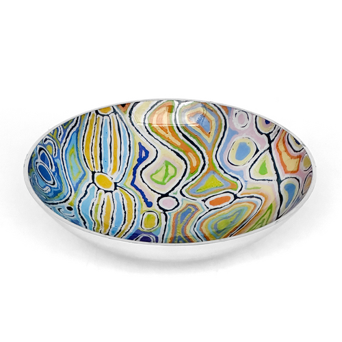 Better World Aboriginal Art - Stainless Steel Small Salad Bowl -Mina Mina Blue