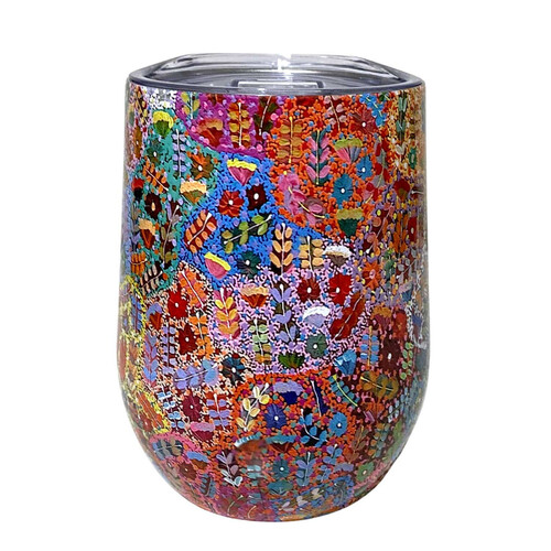 Utopia Aboriginal Art Stainless Steel Wine Tumbler (350ml) - Bush Medicine