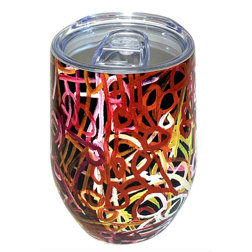 Utopia Aboriginal Art Stainless Steel Wine Tumbler (350ml) - Women's Ceremony