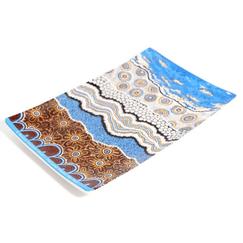 Better World Aboriginal Art Boxed Bone China Cake Plate - Ocean and Earth