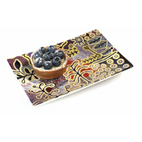 Better World Aboriginal Art Boxed China Cake Plate - Yam & Bush Tomato Dreaming