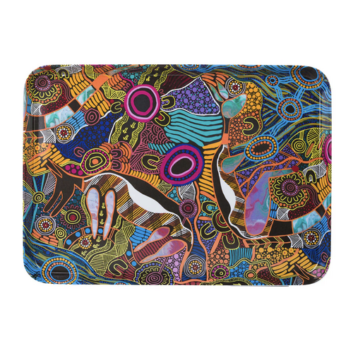 Justin Butler Aboriginal Art Melamine Scatter Tray - The Dingo and the Kangaroo Storyline