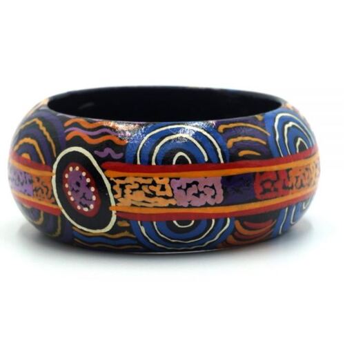 Better World Aboriginal Art Lacquered Bangle (4cm wide) - Mulga Country