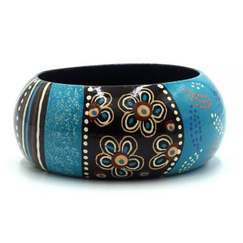 Better World Aboriginal Art Lacquered Bangle (4cm wide) - Ocean & Earth